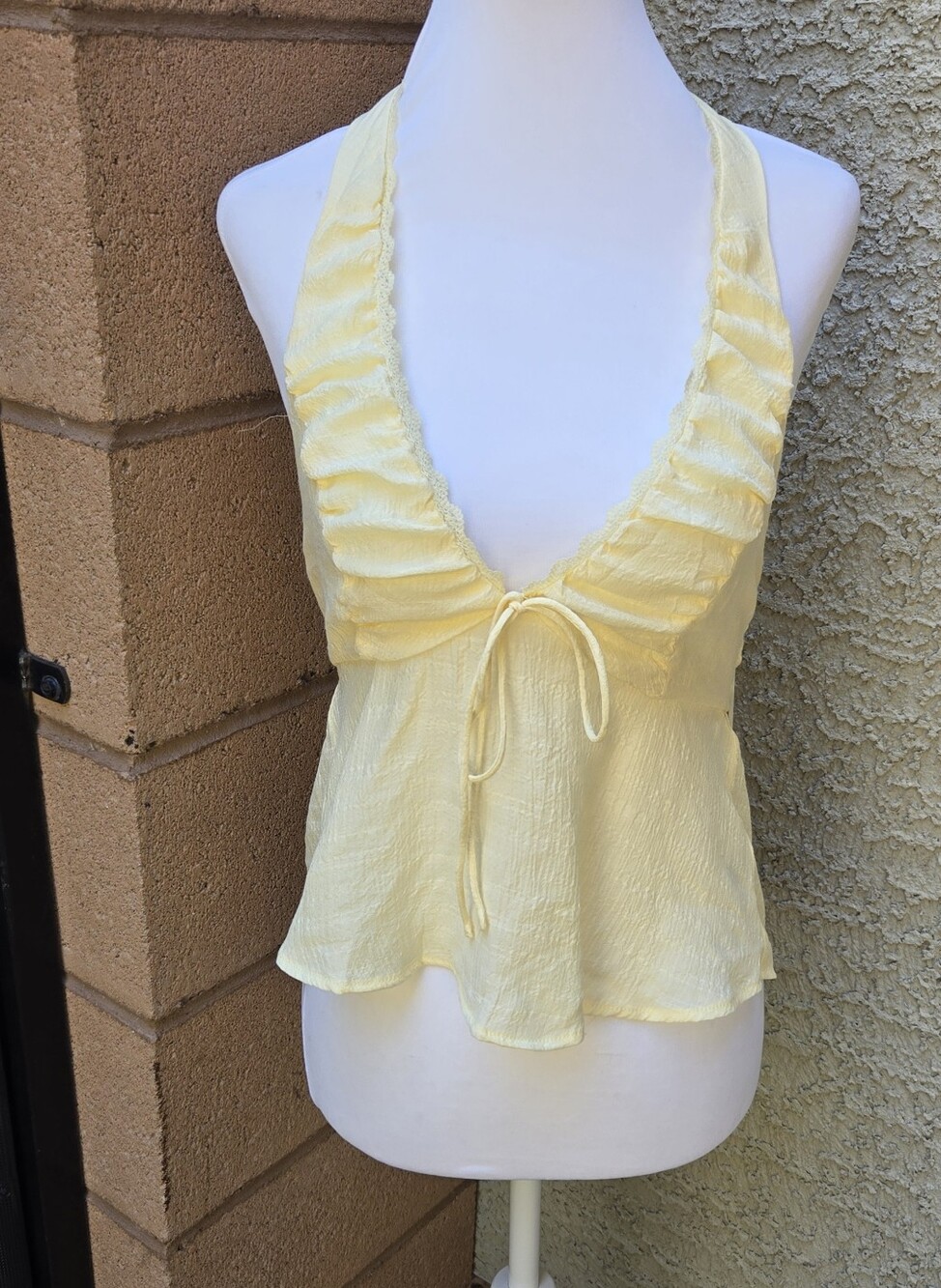Beverly And Beck  Pale Yellow Ruffle Halter Tie-Front Camisole